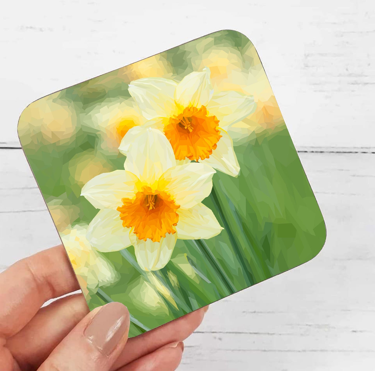 Daffodils drinks coaster | Geometric illustration | Spring flowers