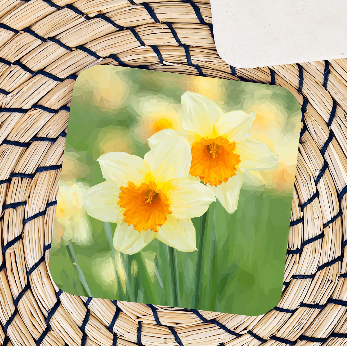 Daffodils drinks coaster | Geometric illustration | Spring flowers