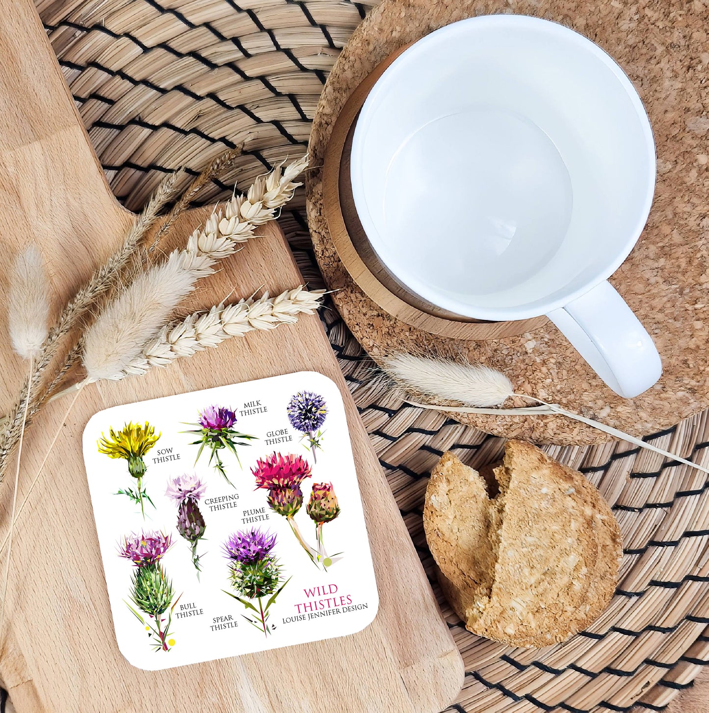 Wild thistles drinks coaster | Geometric illustration | Flower of Scotland