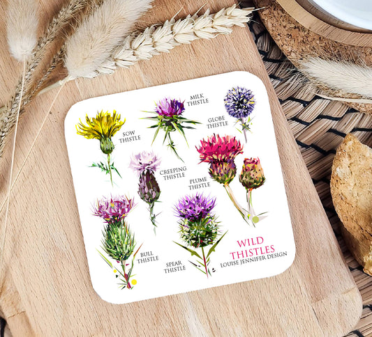 Wild thistles drinks coaster | Geometric illustration | Flower of Scotland