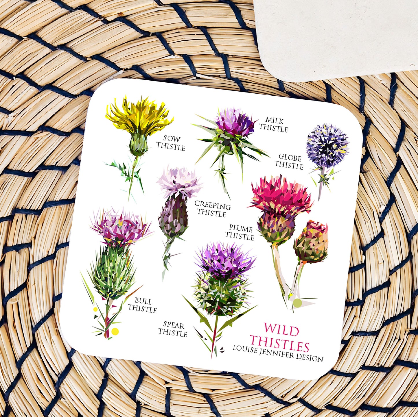 Wild thistles drinks coaster | Geometric illustration | Flower of Scotland