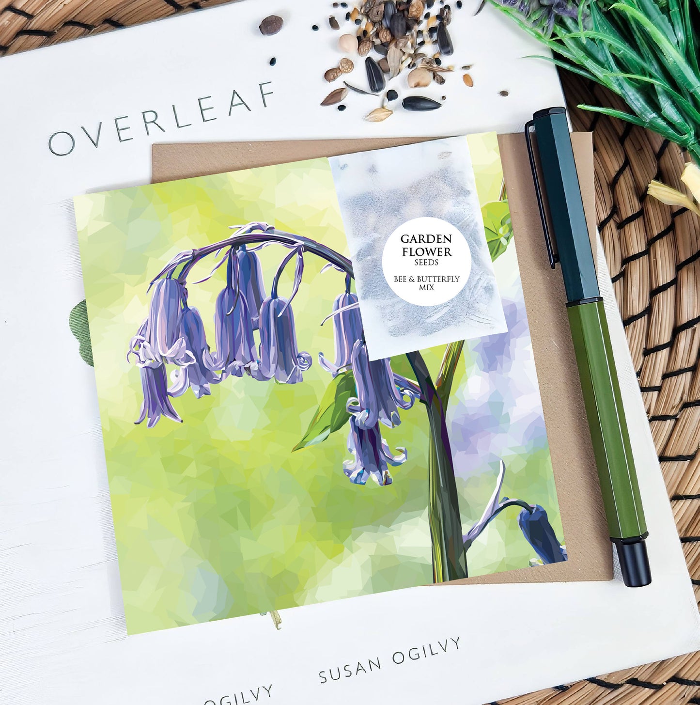 Bluebell flower illustration | Flower seed greeting card | Art card