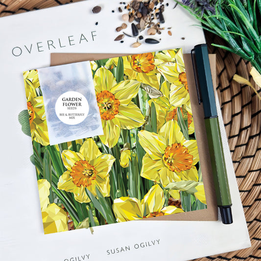 Daffodil flower illustration | Flower seed greeting card | Art card