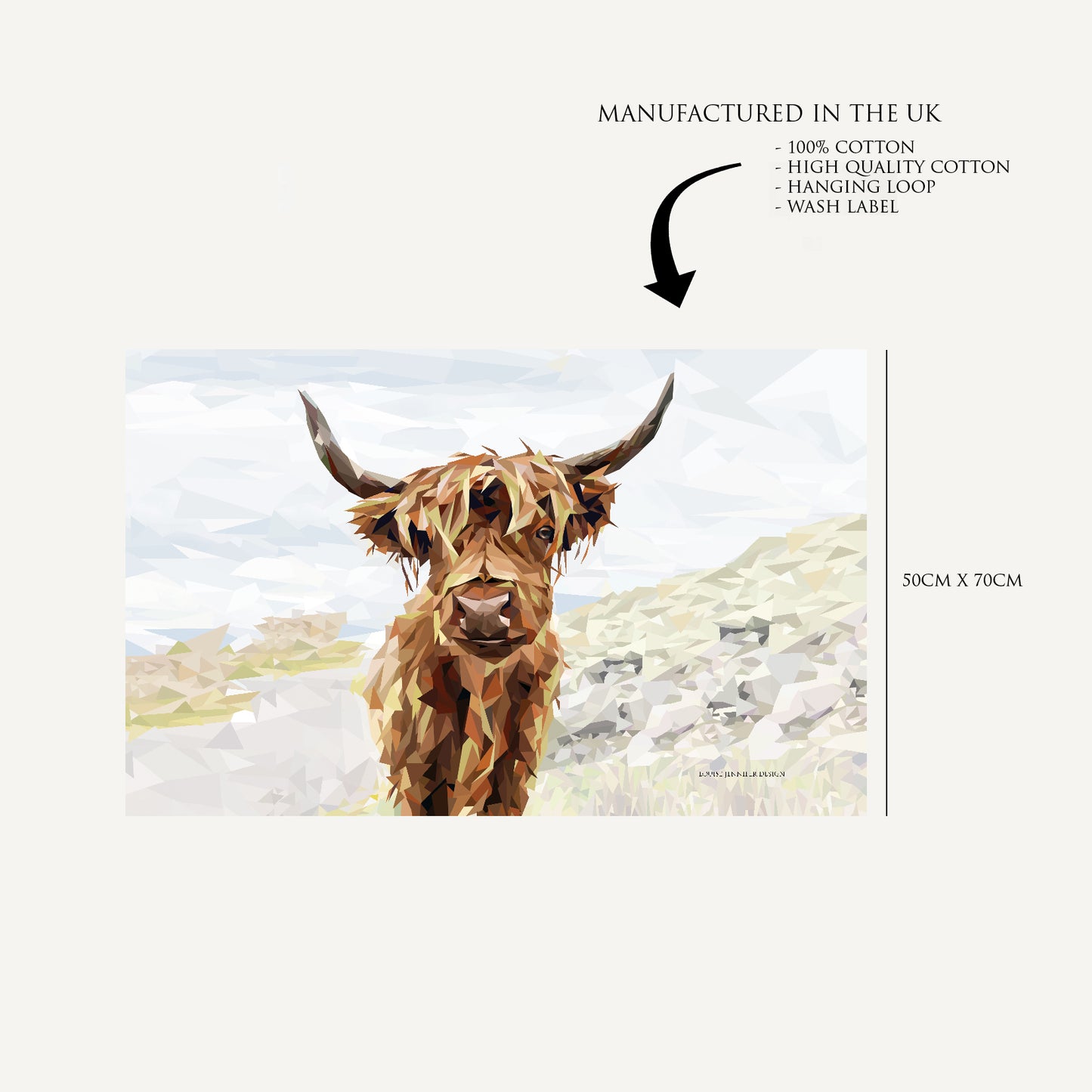 Highland cow tea towel | 100% cotton | Scottish wildlife illustration