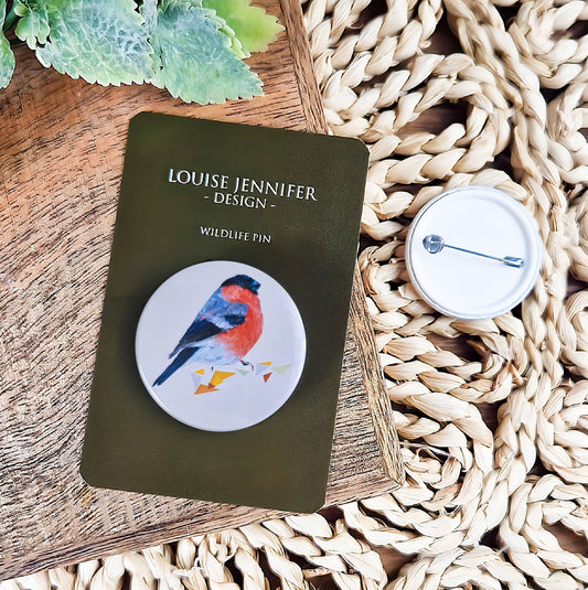 Bullfinch bird illustration | Mini pin badge | British gardens
