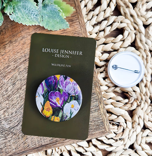 Crocus flower illustration | Mini pin badge | Woodland flowers