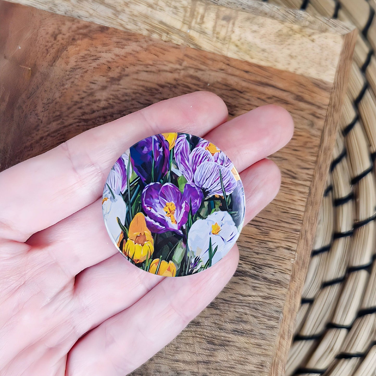 Crocus flower illustration | Mini pin badge | Woodland flowers
