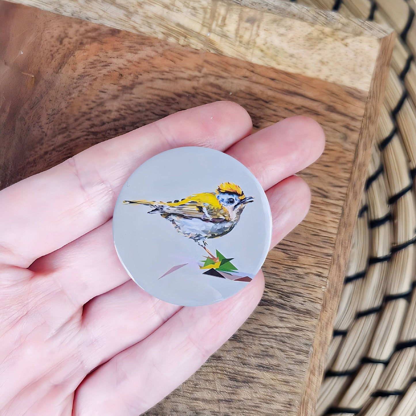 Goldcrest bird illustration | Mini pin badge | Nature pin
