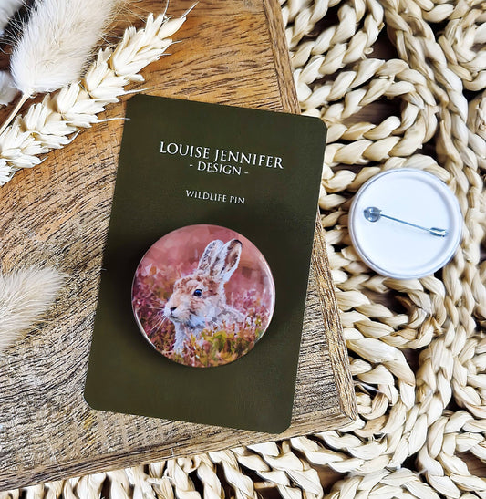 Mountain hare illustration | Mini pin badge | British countryside