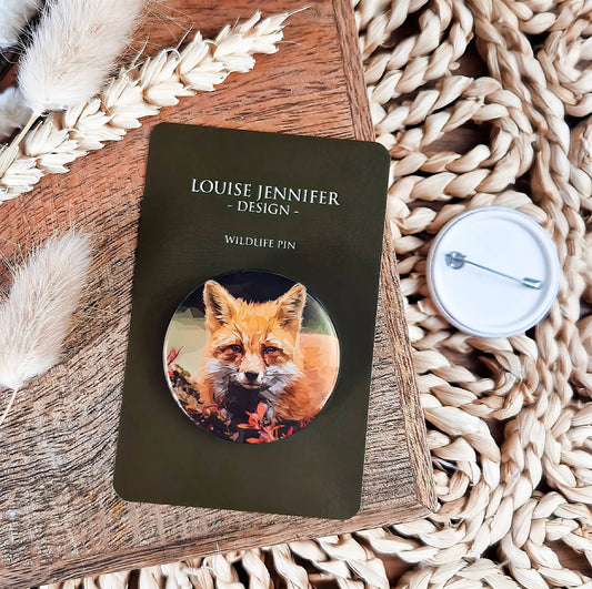 Red fox illustration | Mini pin badge | British countryside