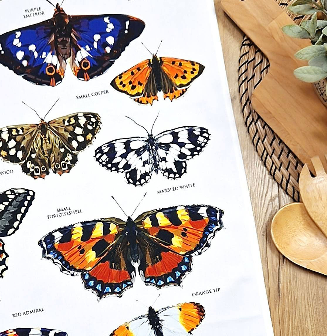BUTTERFLIES OF BRITAIN cotton tea towel - 50% OFF APPLIED AT CHECKOUT