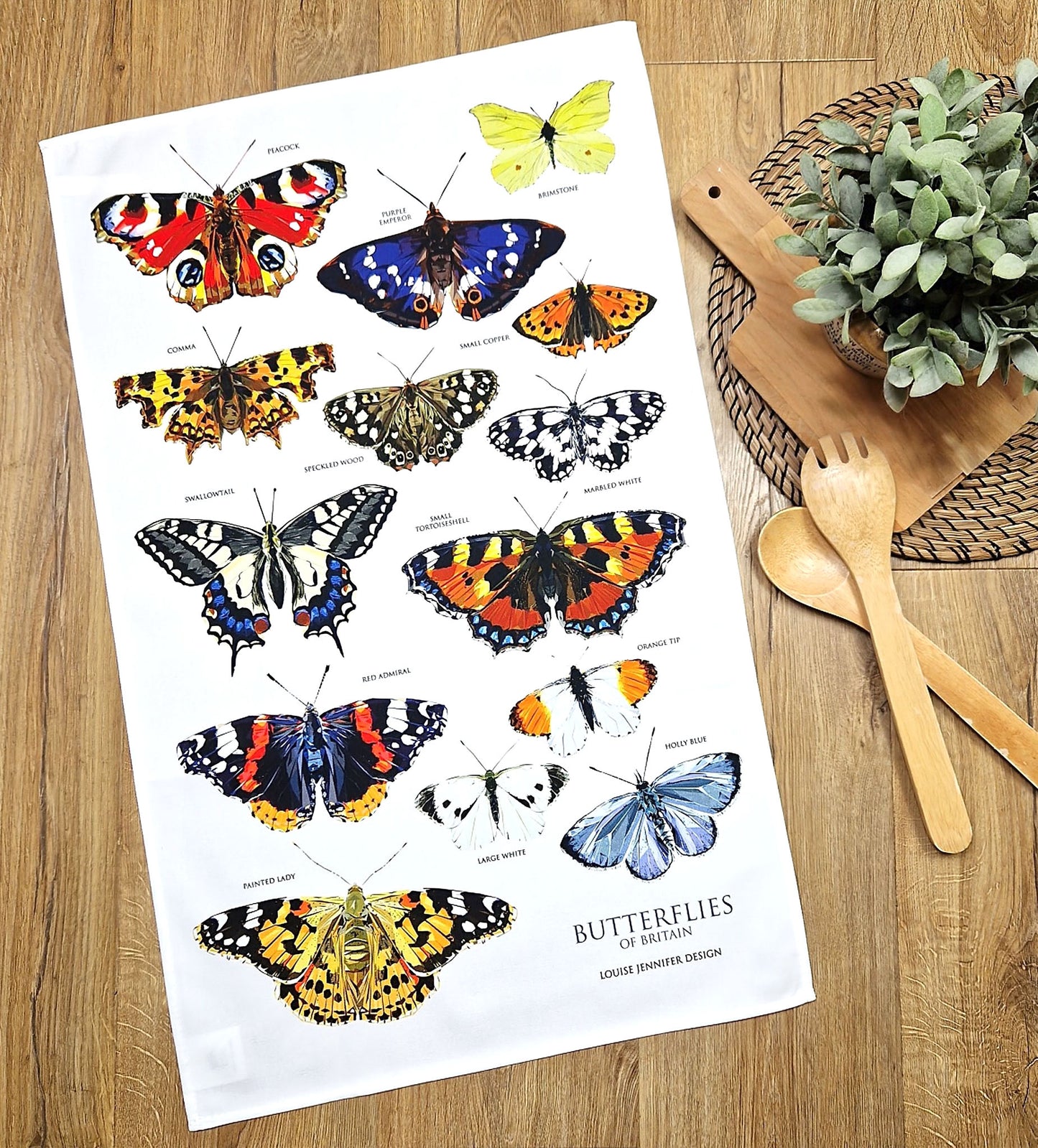 BUTTERFLIES OF BRITAIN cotton tea towel - 50% OFF APPLIED AT CHECKOUT