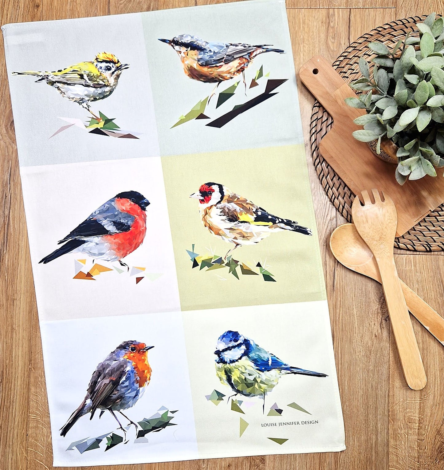 GARDEN BIRDS cotton tea towel