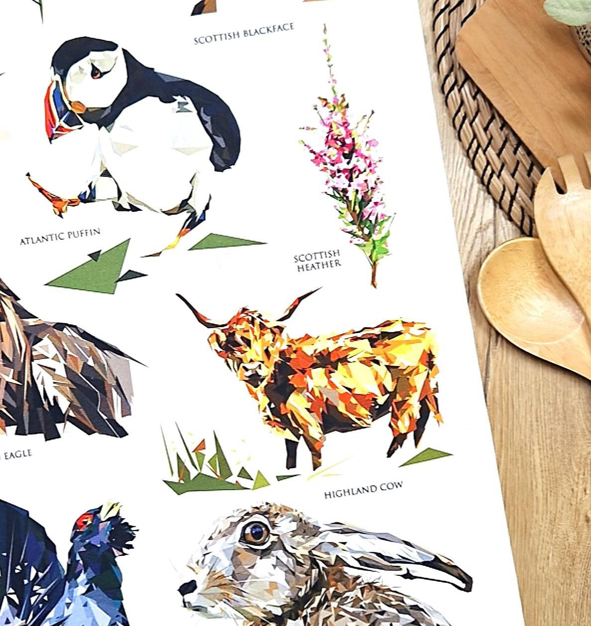 WILDLIFE OF SCOTLAND cotton tea towel