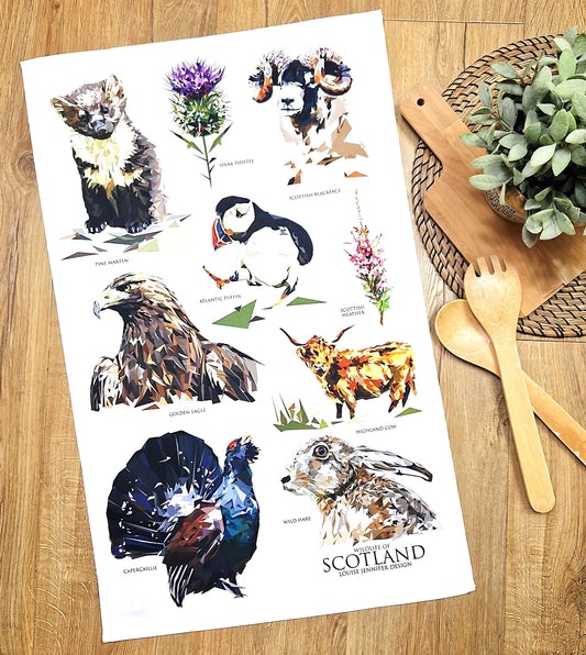 WILDLIFE OF SCOTLAND cotton tea towel