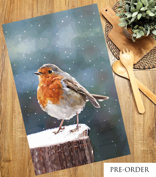 WINTER ROBIN cotton tea towel *NEW