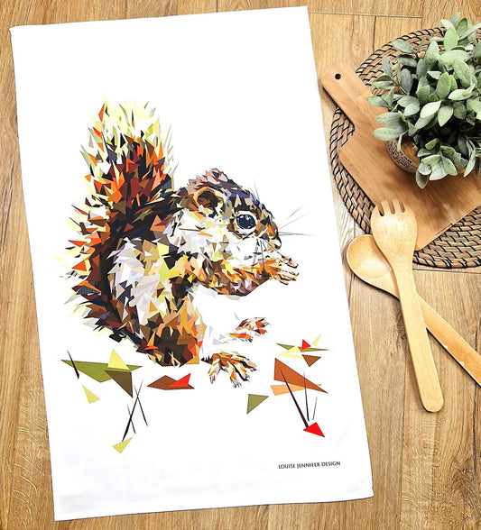 RED SQUIRREL cotton tea towel