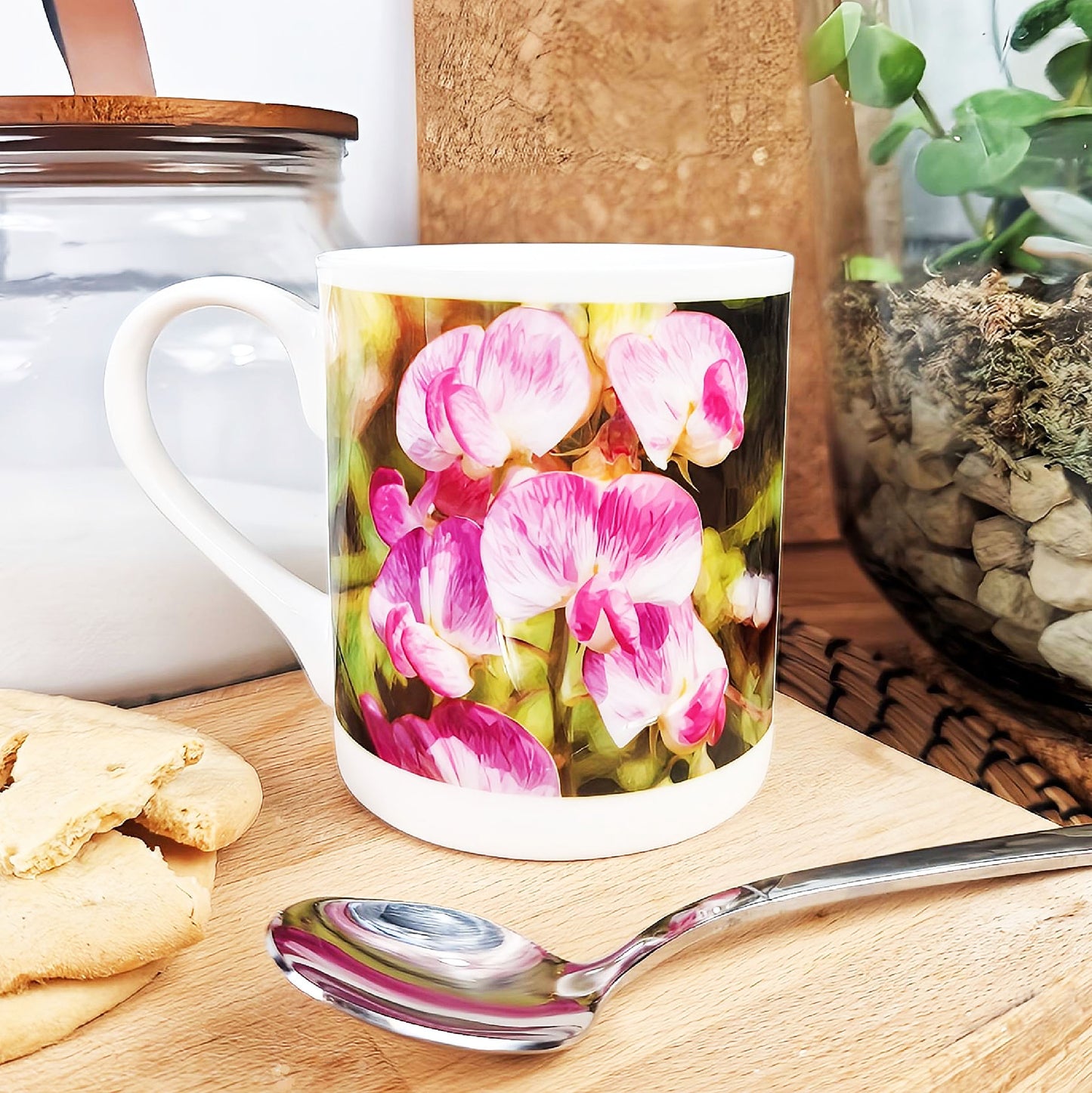 Sweet pea flowers illustration | Bone China mug | British flowers