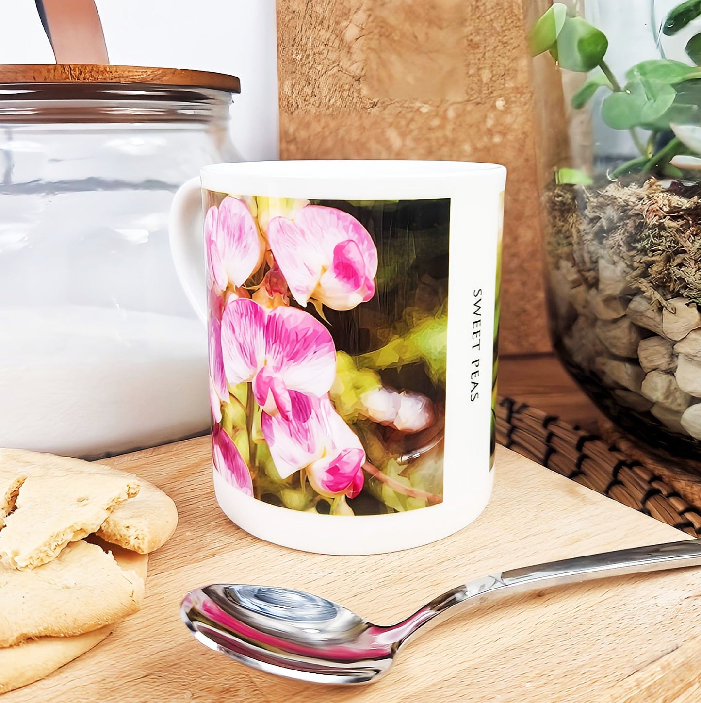Sweet pea flowers illustration | Bone China mug | British flowers