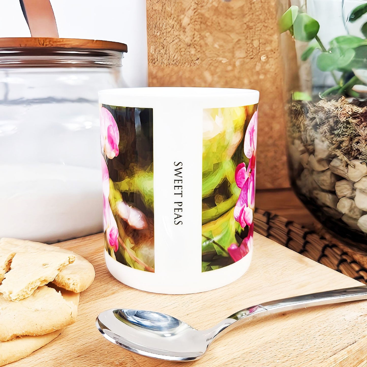 Sweet pea flowers illustration | Bone China mug | British flowers