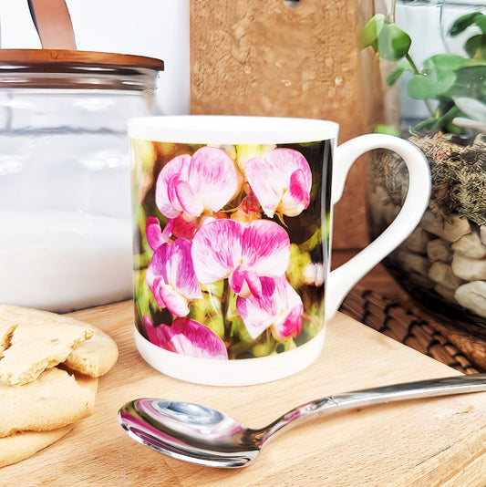 Sweet pea flowers illustration | Bone China mug | British flowers