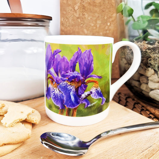 Iris flowers illustration | Bone China mug | British flowers