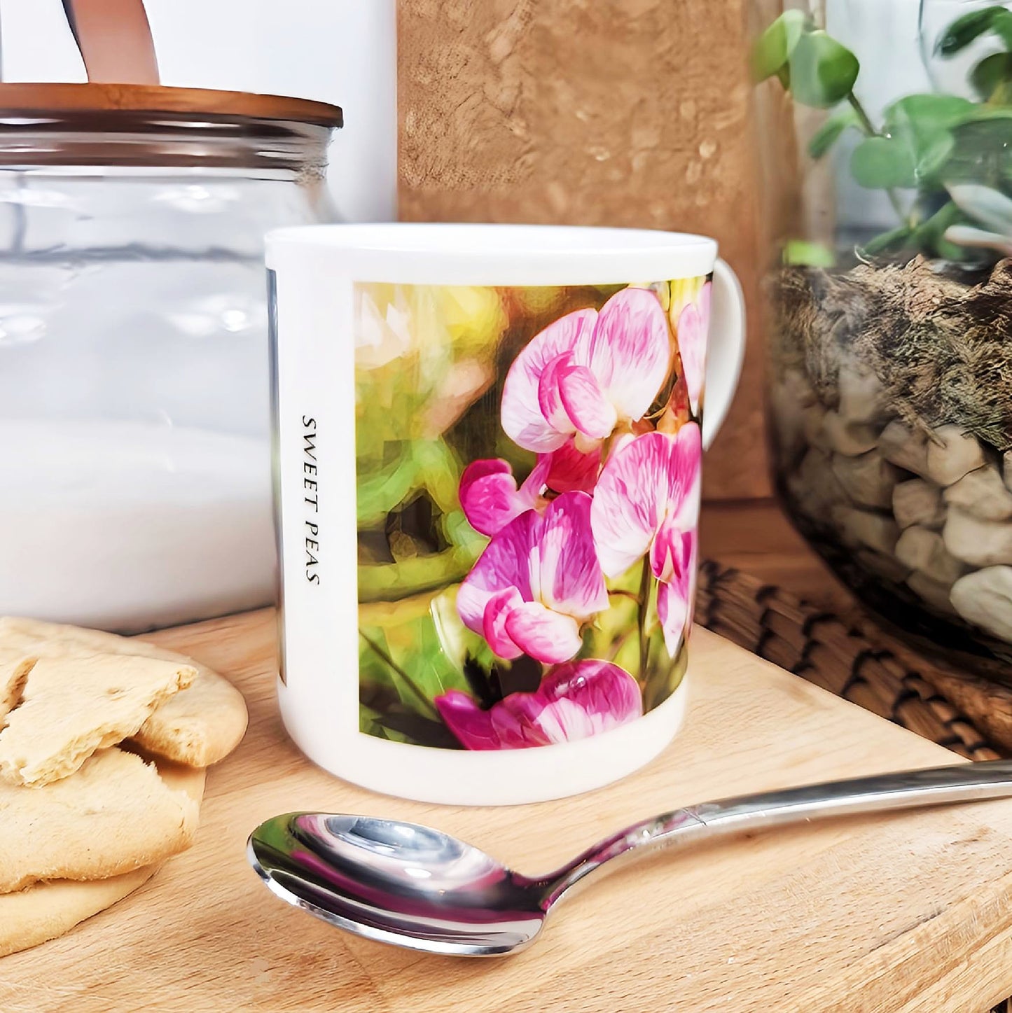 Sweet pea flowers illustration | Bone China mug | British flowers