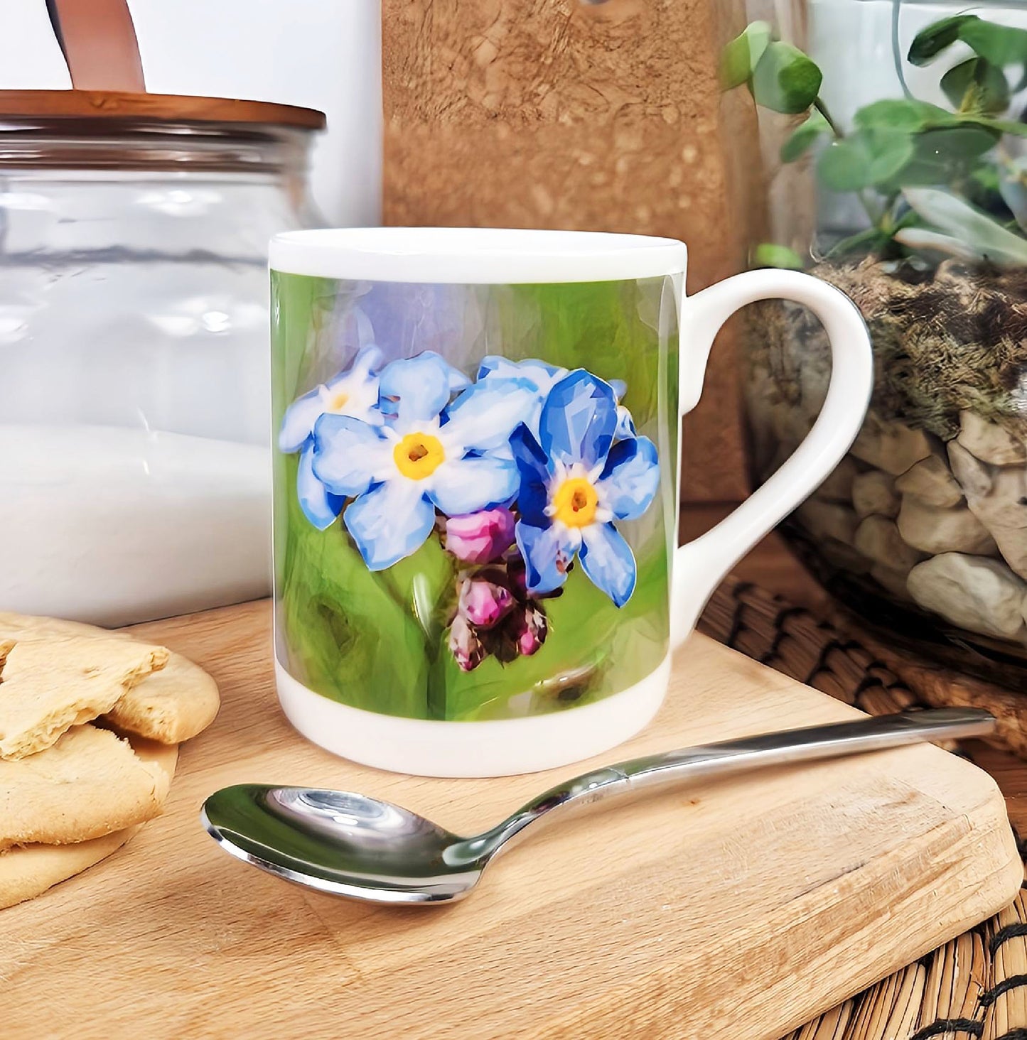 Forget-me-not flower illustration | Bone China mug | Wildflowers