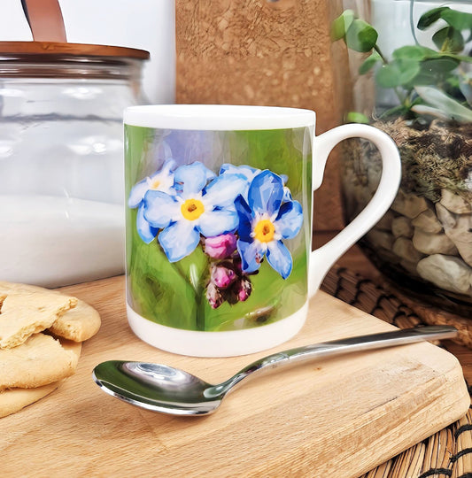 Forget-me-not flower illustration | Bone China mug | Wildflowers