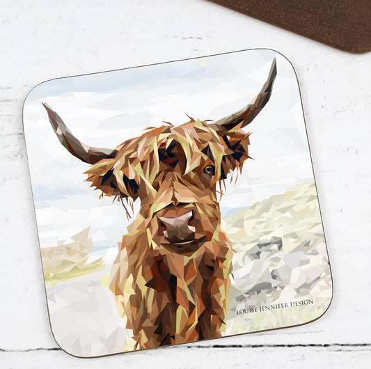 HIGHLAND COW hardwood coaster
