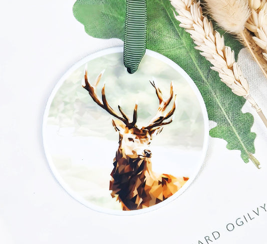 RED STAG illustration | Hanging ceramic decoration | Scottish