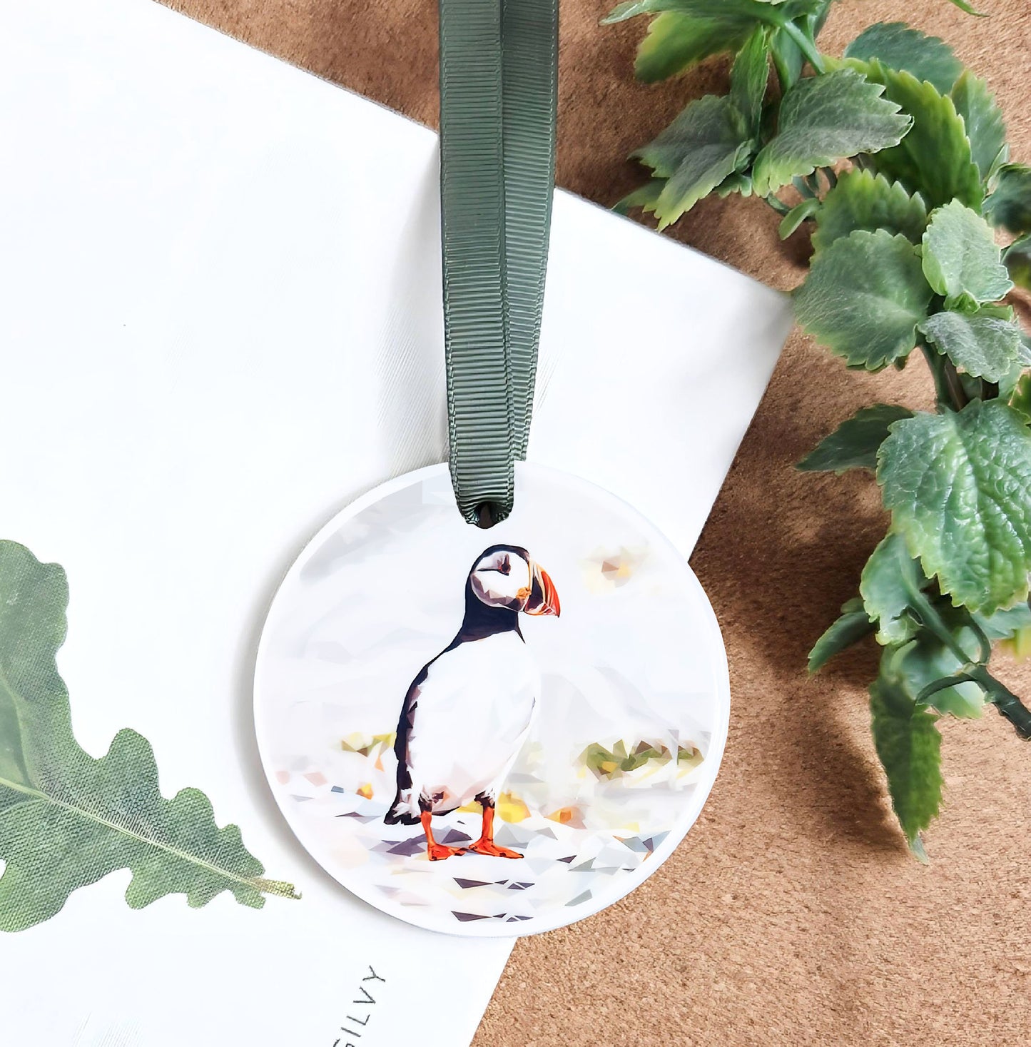 Atlantic puffin bird illustration |  Hanging ceramic decoration | Scottish coasts