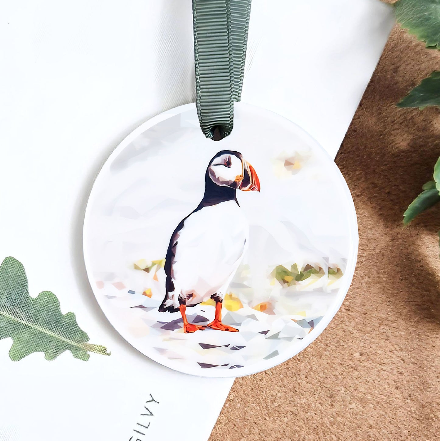 Atlantic puffin bird illustration |  Hanging ceramic decoration | Scottish coasts