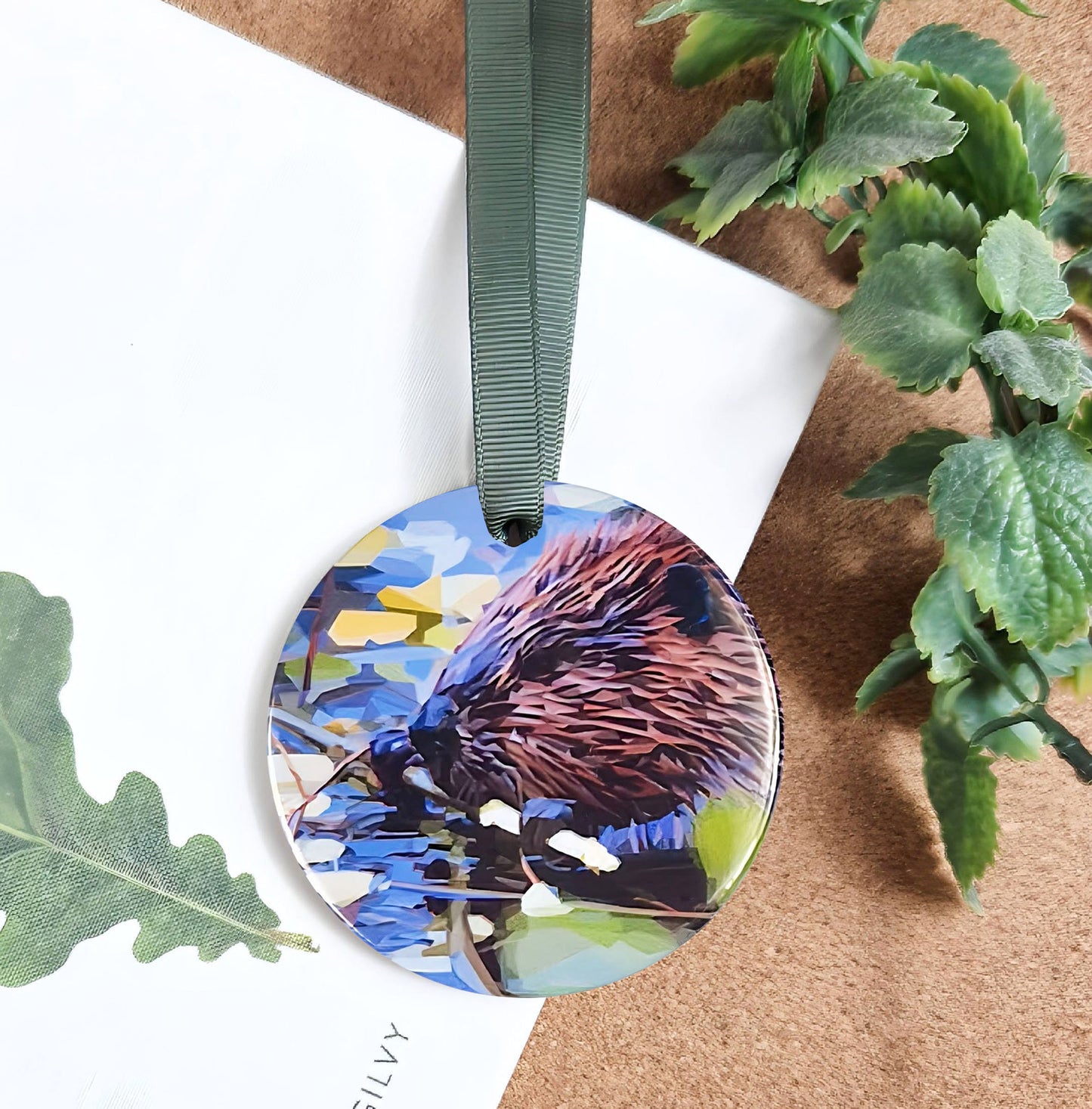 Beaver illustration | Hanging ceramic decoration | Scottish wildlife