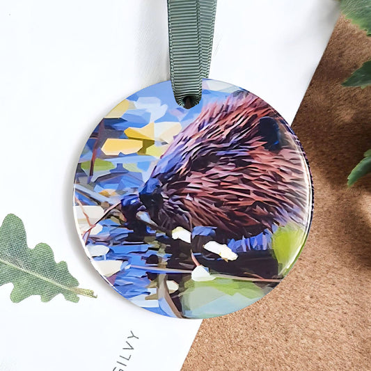 Beaver illustration | Hanging ceramic decoration | Scottish wildlife