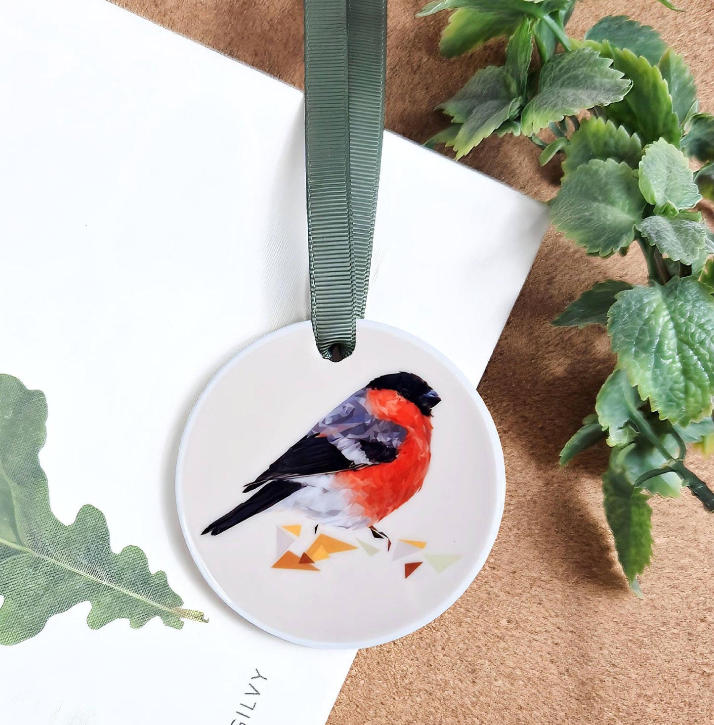 Bullfinch bird illustration | Hanging ceramic decoration
