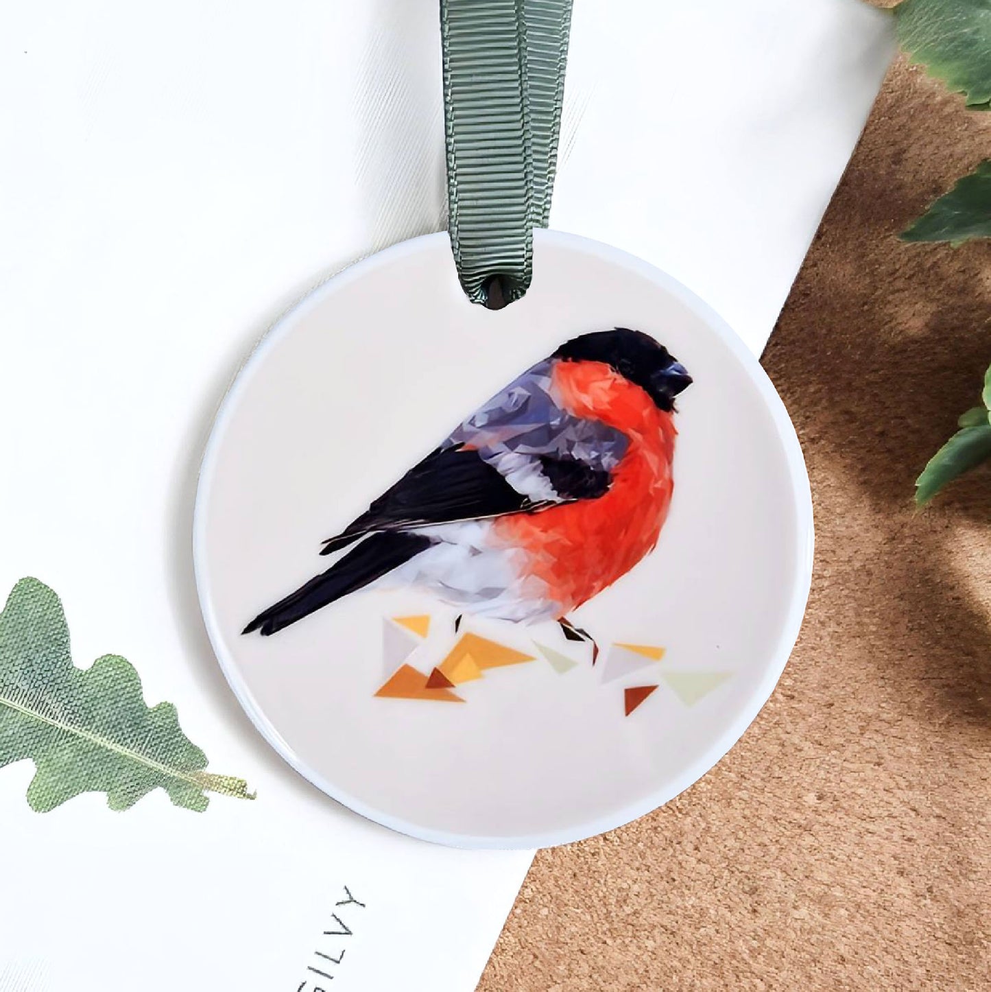 Bullfinch bird illustration | Hanging ceramic decoration