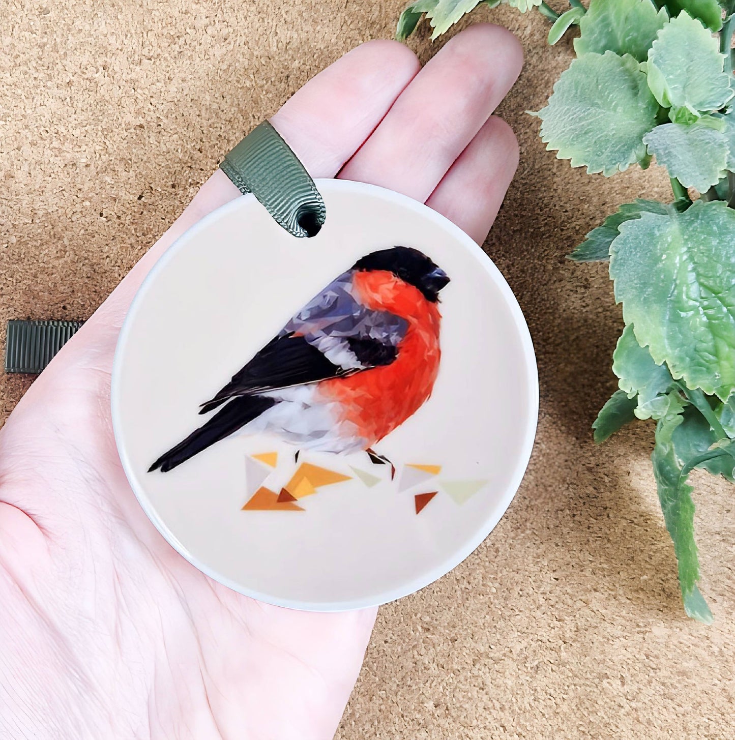 Bullfinch bird illustration | Hanging ceramic decoration