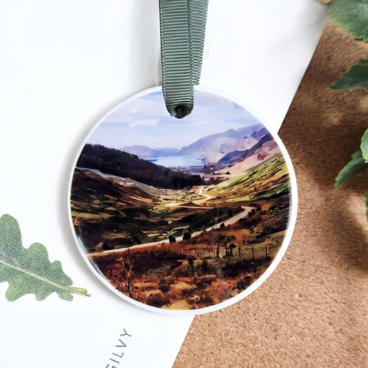 Glen Docherty Viewpoint illustration | Hanging ceramic decoration | Scottish keepsake