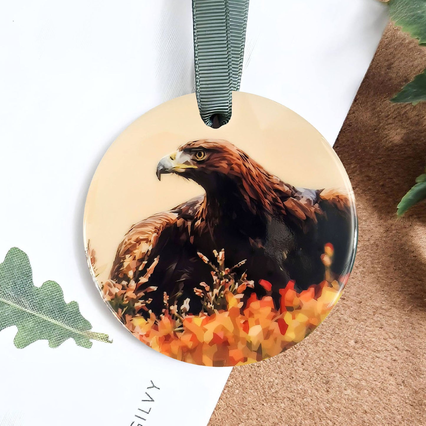 Golden eagle illustration | Hanging ceramic decoration | Scottish wildlife