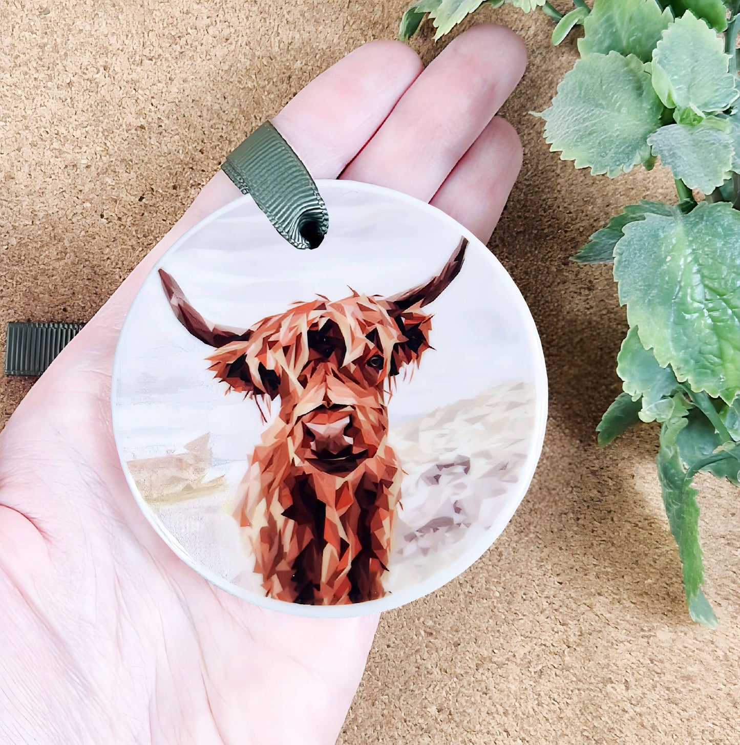 Highland cow illustration | Hanging ceramic decoration | Scottish wildlife