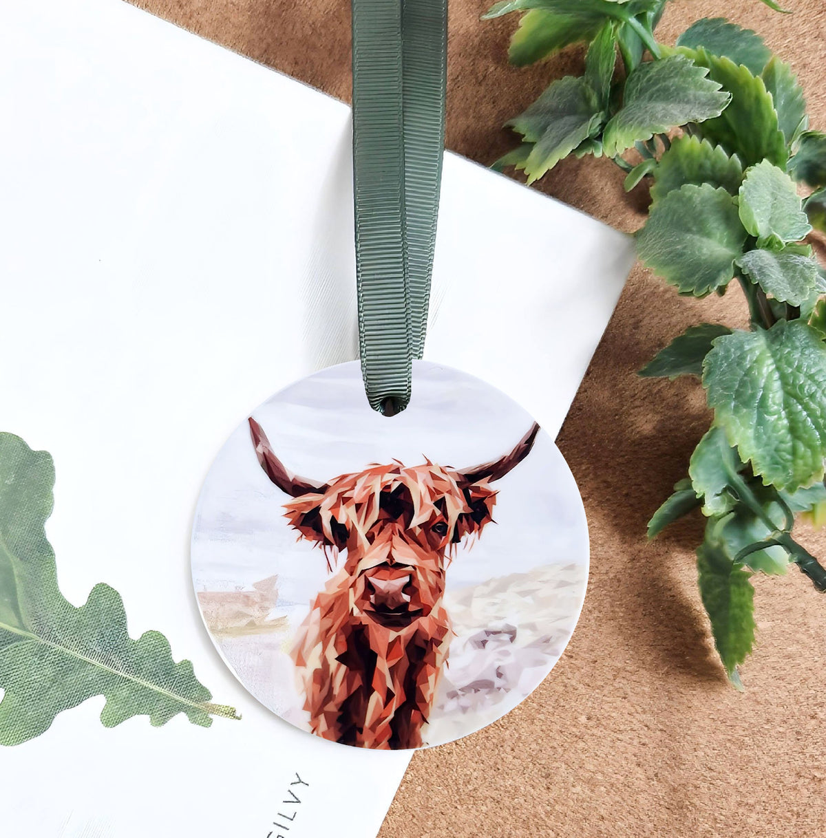 Highland cow illustration | Hanging ceramic decoration | Scottish wildlife