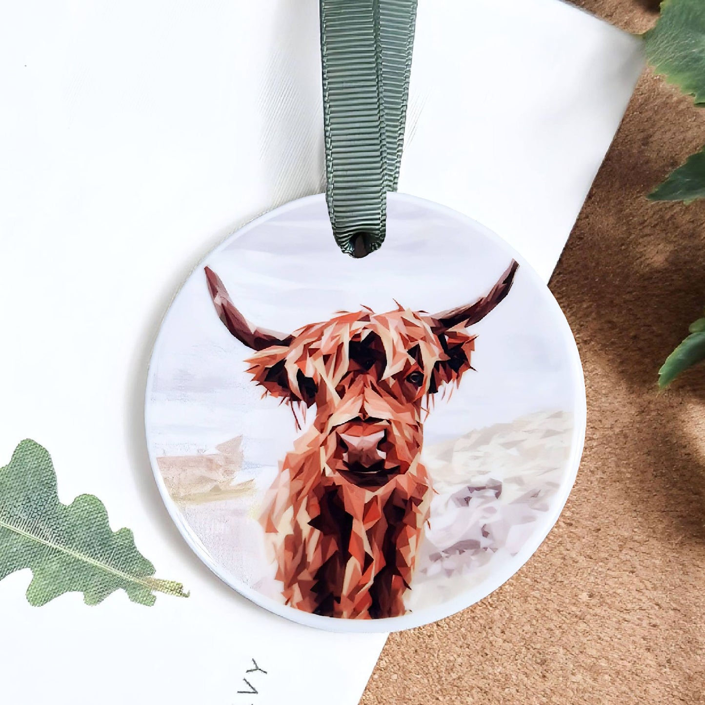 Highland cow illustration | Hanging ceramic decoration | Scottish wildlife