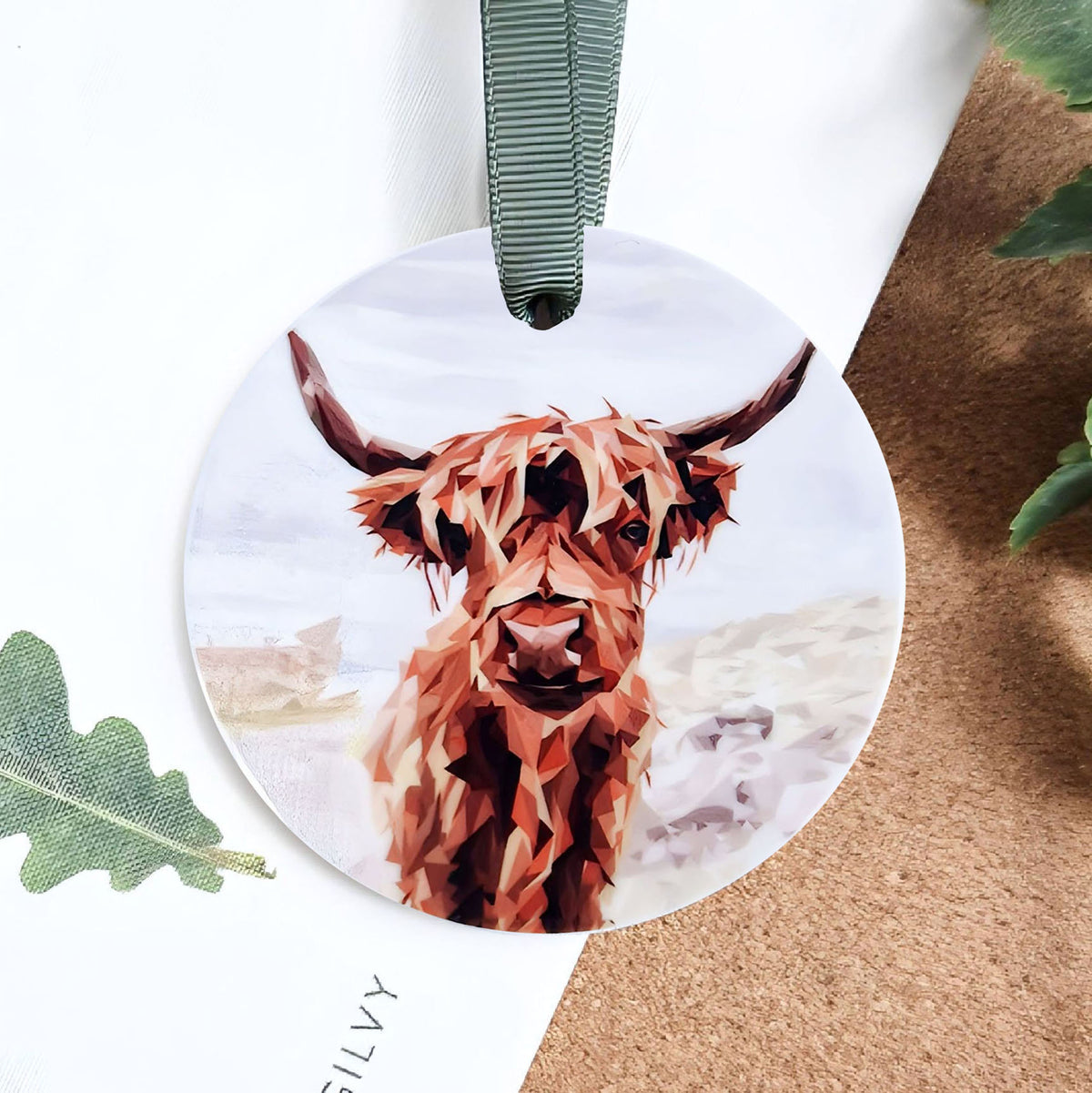 Highland cow illustration | Hanging ceramic decoration | Scottish wildlife