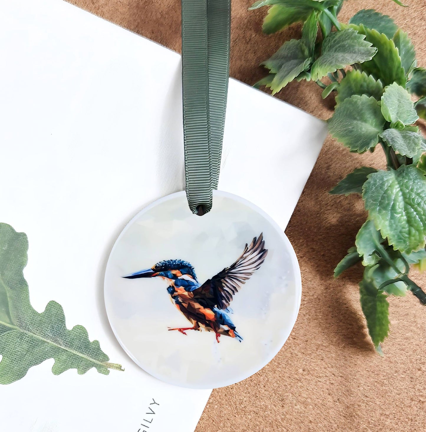 Kingfisher bird illustration | Hanging ceramic decoration | Wild birds