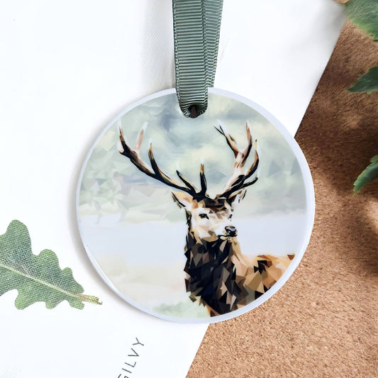 Red stag illustration | Hanging ceramic decoration | Scottish highlands