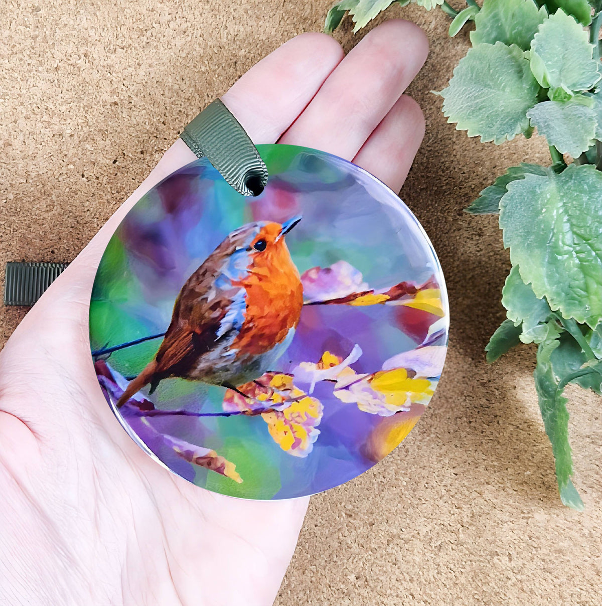 Robin redbreast bird illustration | Hanging ceramic decoration | Garden birds