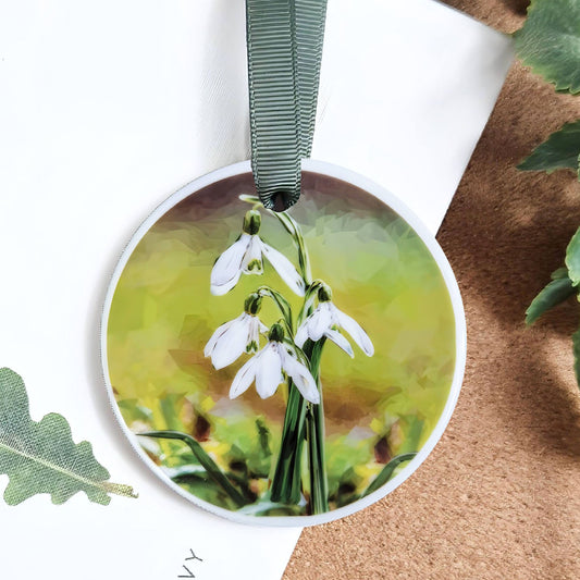 Snowdrop flower illustration | Hanging ceramic decoration | Wildflowers