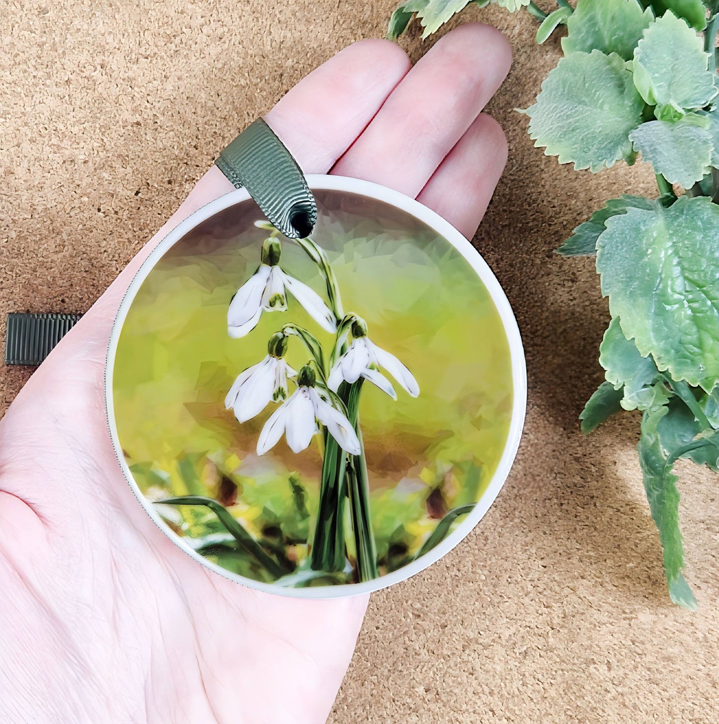 Snowdrop flower illustration | Hanging ceramic decoration | Wildflowers