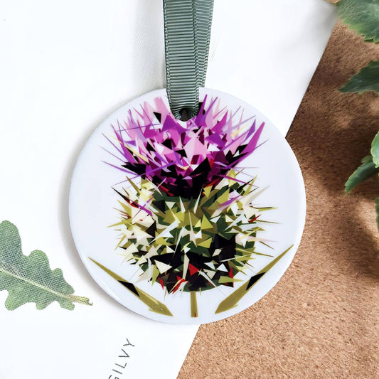 Spear thistle illustration | Hanging ceramic decoration | Scottish keepsake
